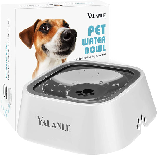 1L Dog Water Bowl No Spill, 35Oz Spill Proof Dog Water Bowl Reduce Refill, Slow Drinking Pet Bowl anti Splash No Mess for Vehicle/Outdoor/Indoor, White